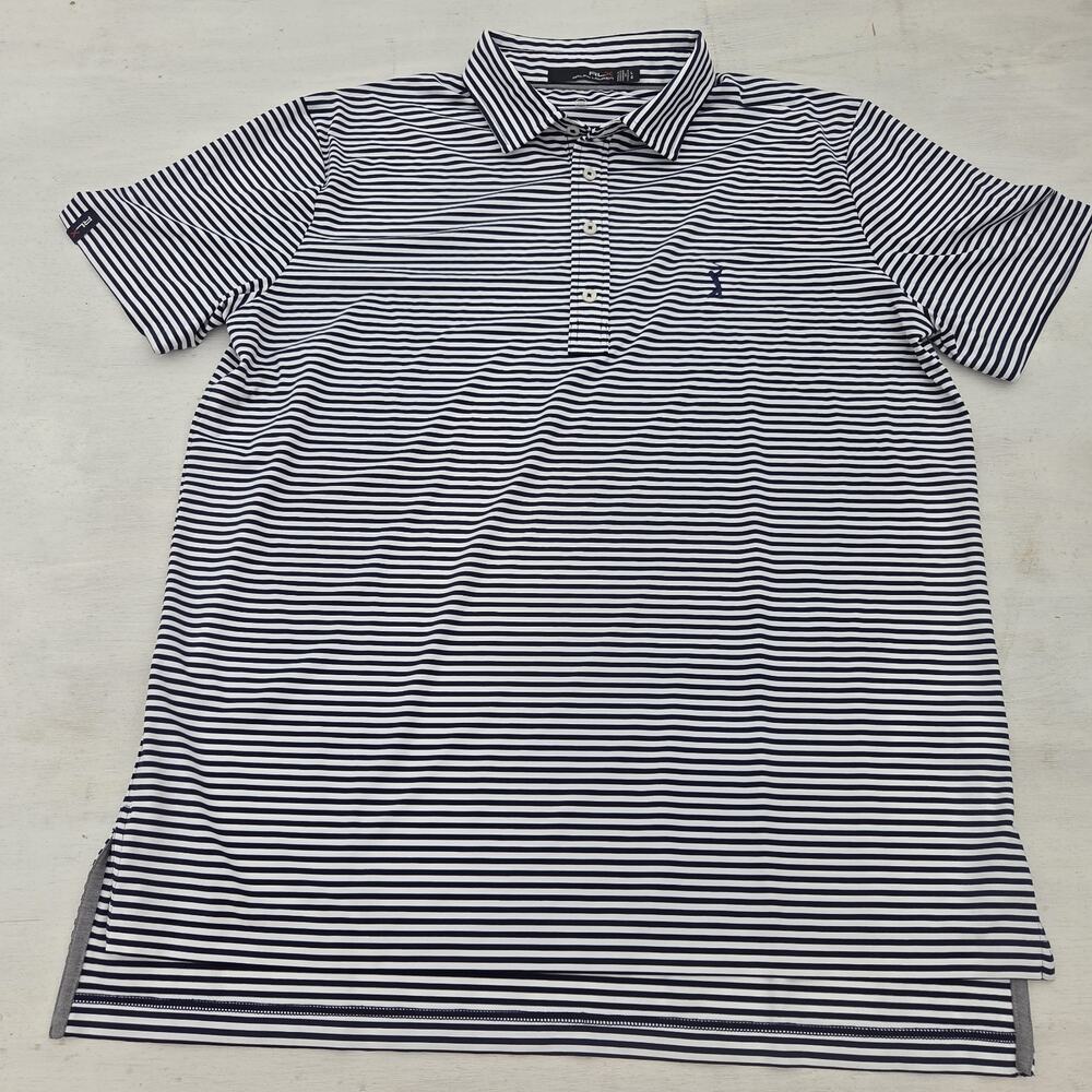 RLX Ralph Lauren Striped Performance Golf Polo Shirt Blue White Mens Large